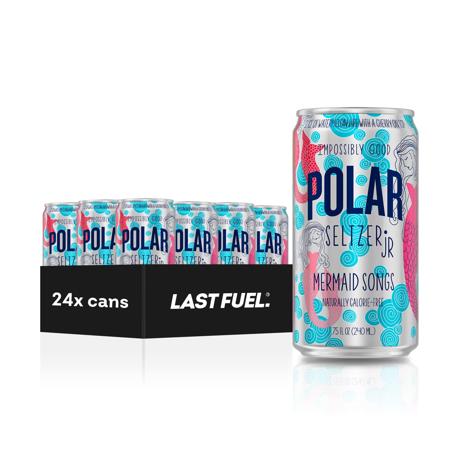 POLAR 100% Natural Seltzer Jr - Mermaid Songs - No Sugar, Juice, or Sweeteners - 7.5 FL OZ 24 Pack - By LastFuel.