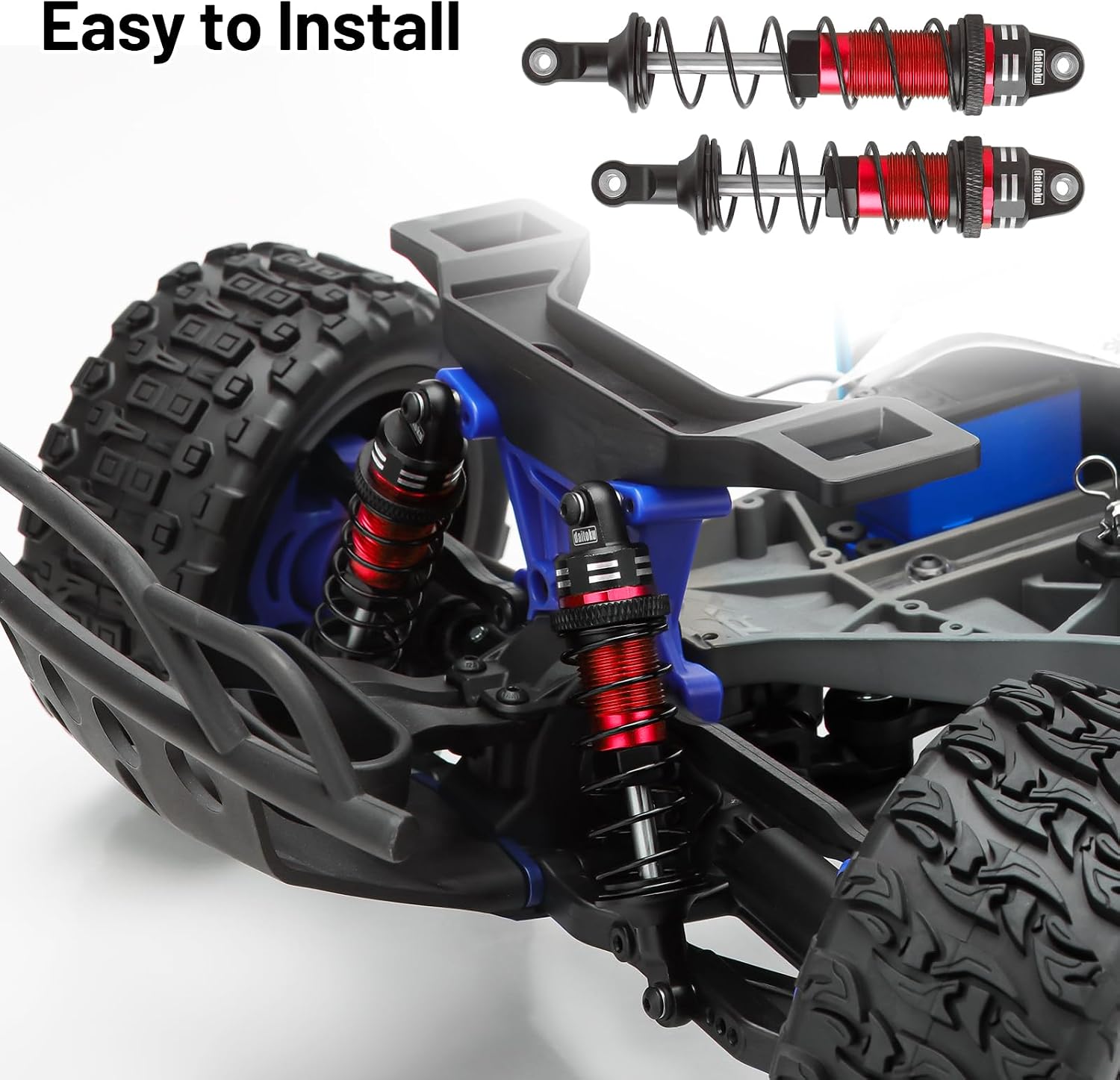 RC Car Shock, daitoku Shock Absorber Front & Rear for 1/10 Traxxas Slash 2WD/4X4 Hoss Rustler 4X4 VXL Bandit Nitro Stampede Replacement of 5862 - Red