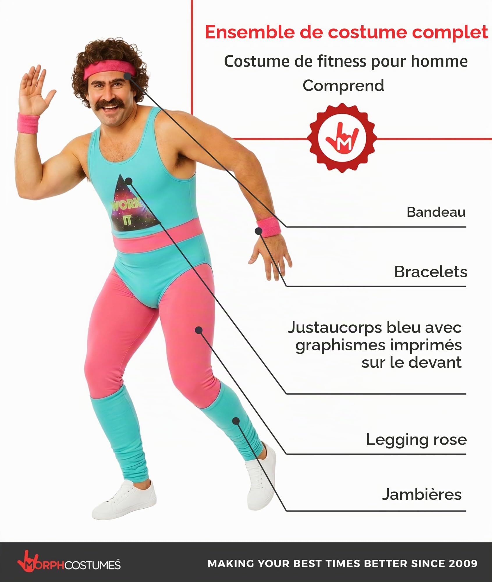 Fun Shack Deguisement Homme Annee 80, Déguisement Année 80 Homme, Déguisement Sport, Tenue Aerobic Adulte, Tenue Halloween Adulte, Costume Carnaval, Deguisement Evg