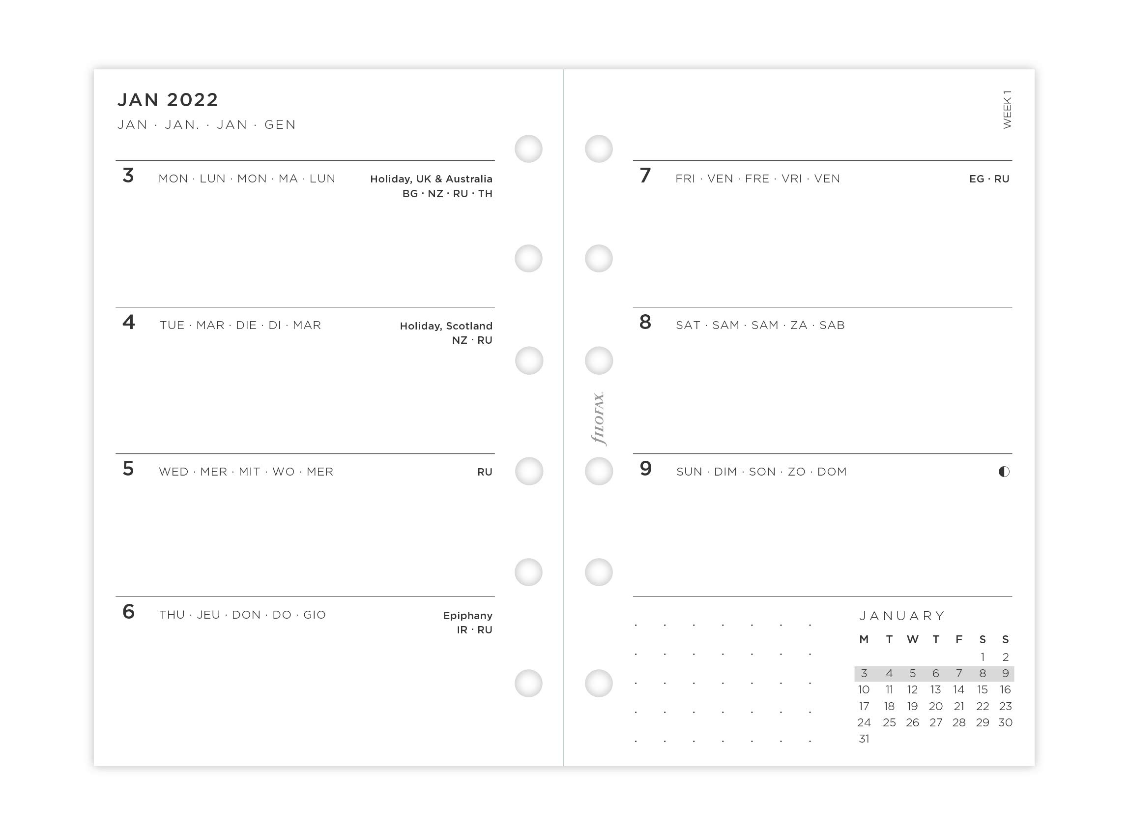 Filofax Taschenkalender 2022, 22-68290, Wochenansicht auf 2 Seiten