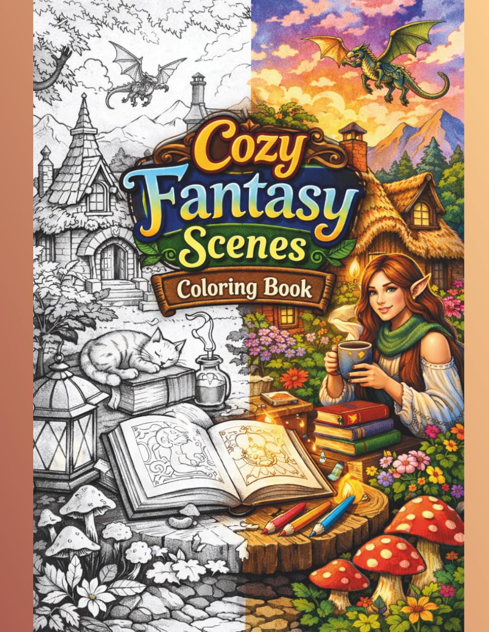 Cozy Fantasy Scenes Coloring Book: 40 Intricate Illustrations — Magical Shops, Enchanted Hideaways, Whimsical Creatures & Dreamy Worlds