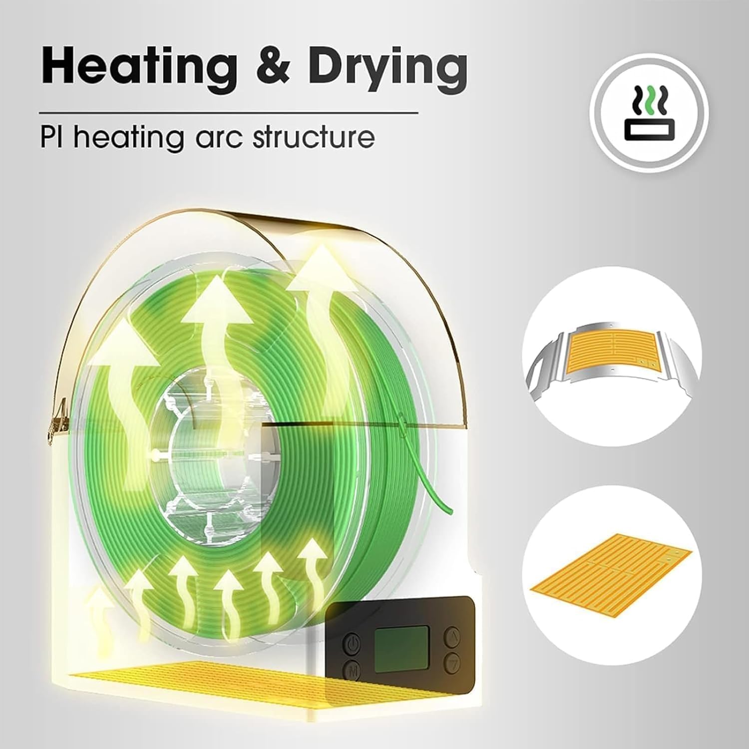 3D Printer Filament Drying Box, Filament Dehydrator, 360° Hot Air Circulation, Adjustable 3-Speed Temperature, with LCD Touchscreen, for 0.5kg /1kg 1.75mm /2.85mm /3.00mm Filament