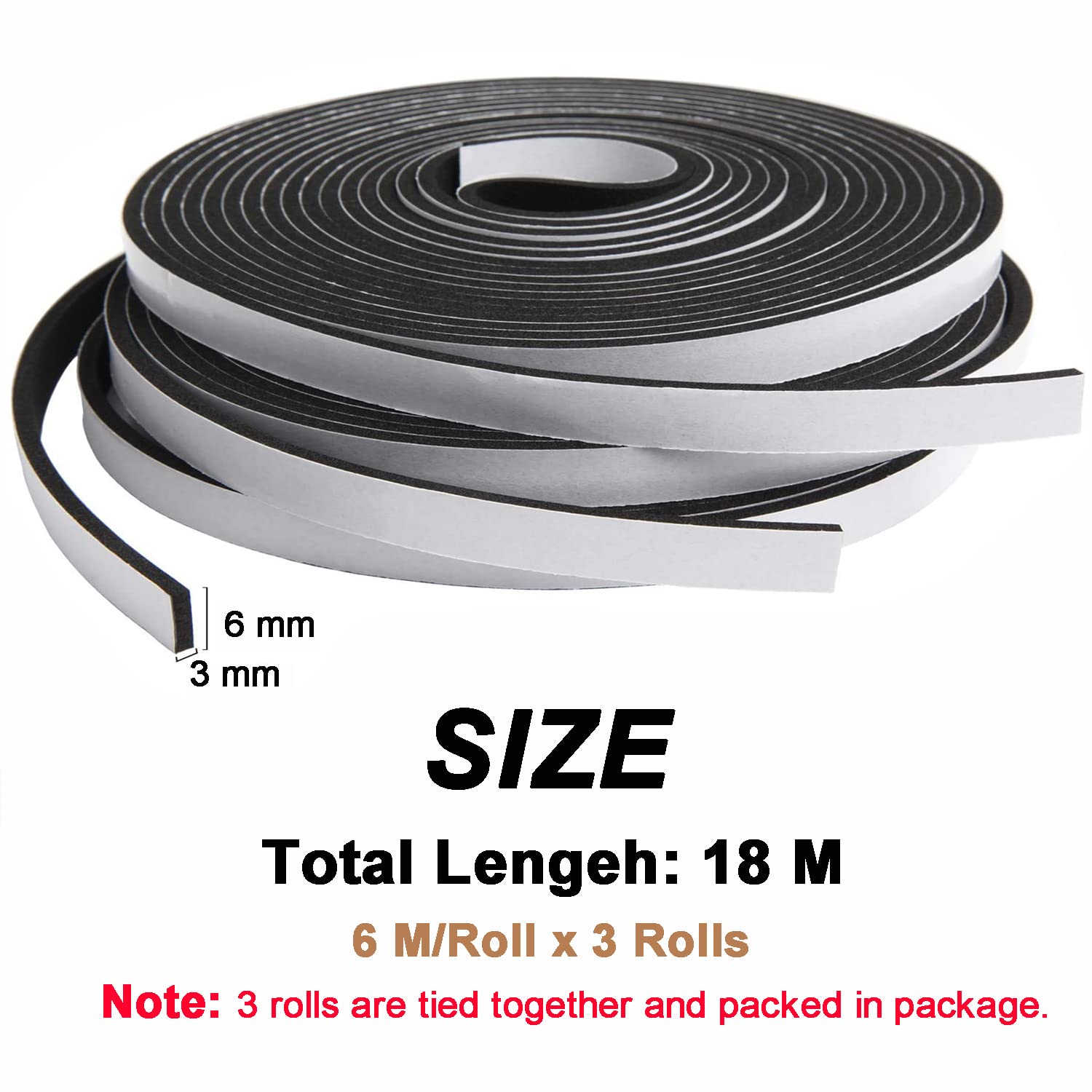 UPSEN Bande D'étanchéité Autocollante Pour Portes Et Fenêtres - 10 M - Anti- Collision - En Caoutchouc - Isolation Acoustique - Noir