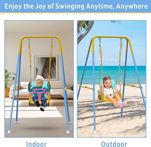 Miniatura 5 de Columpio multifuncional para niños pequeños, columpio plegable para bebé para uso en exteriores e interiores, fácil de instalar y almacenar