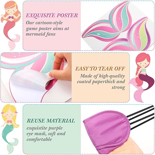 Miniatura 4 de Juego de fiesta de sirena con cola adhesiva Faccito Juego de sirena Incluye póster grande de 21 x 28 pulgadas 24 piezas de pegatinas reutilizables