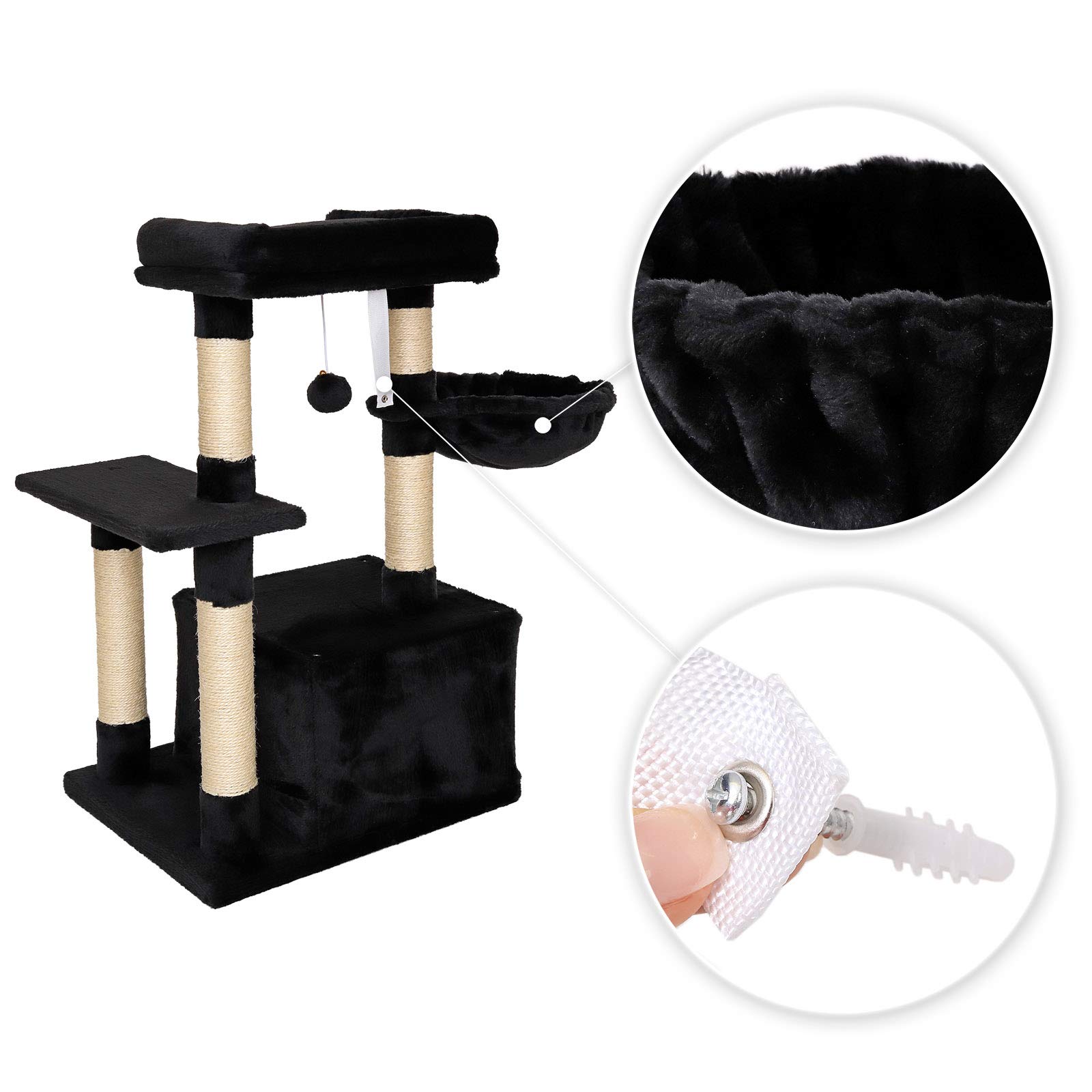 lionto Tiragraffi per Gatto Albero Tiragraffi Gatto Gioco Giocattolo Gatti Altezza 85 cm (Nero)