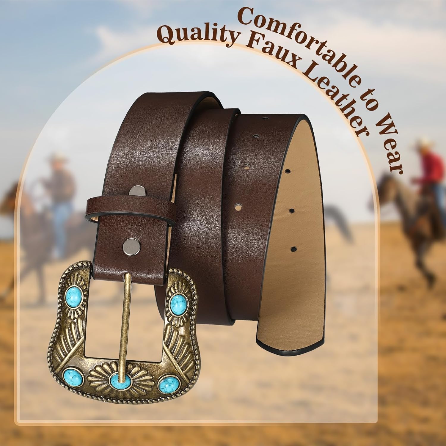 SANSTHS Western Belt For Women, Womens Cowboy Belt For Pants Jeans With Vintage Floral Carved Design - Image 6