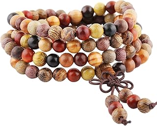 SUNYIK 6mm 108 Tibetan Buddhist Mala Bracelet Natural Beaded Prayer Bead for Women Men, 6mm, Mixed Sandalwood, wood stone