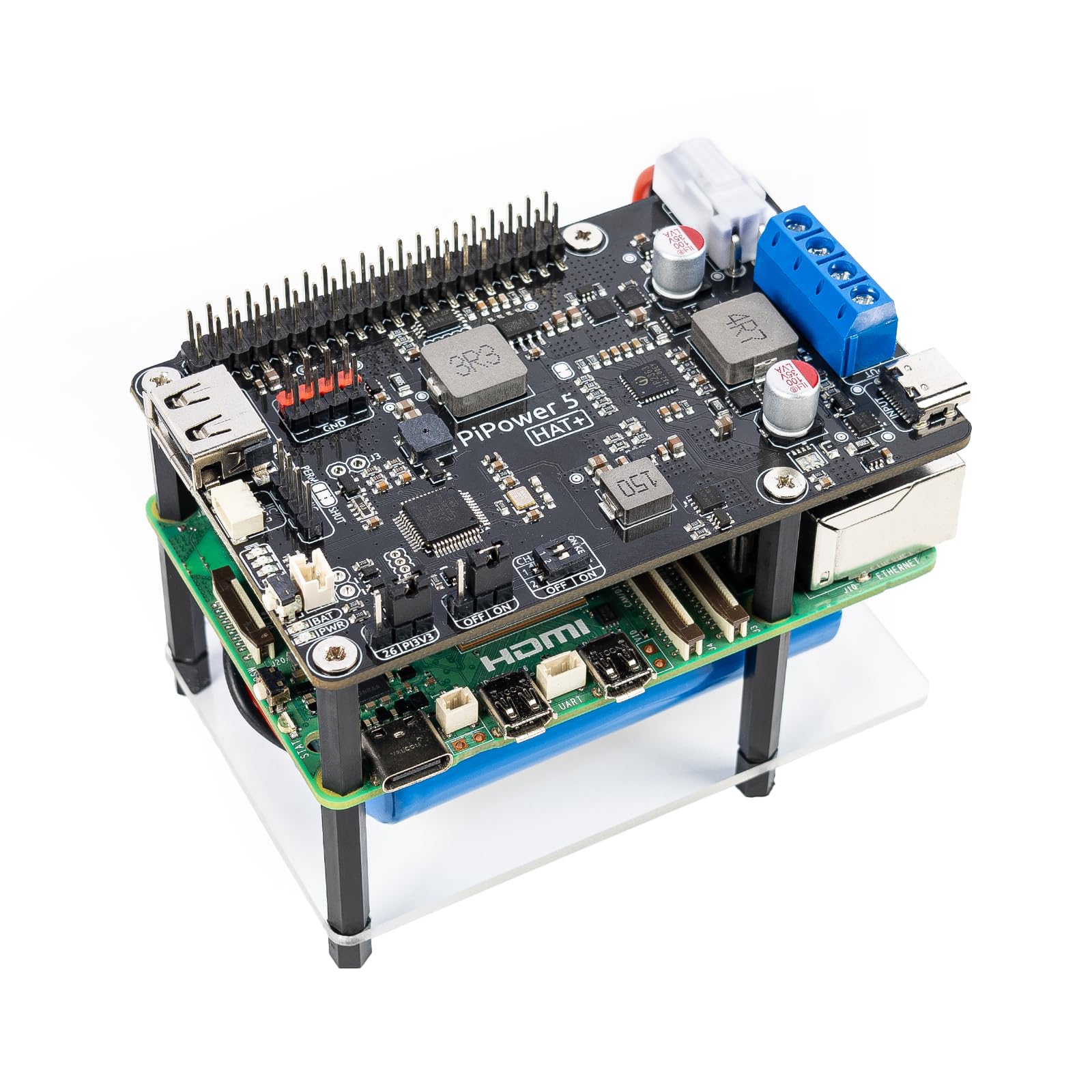 SunFounder PiPower 5 Alimentatore UPS HAT 5V/5A per Raspberry Pi 5/4B/3B+/Zero 2 W/Arduino/Pironman 5/Max/Mini, batteria ricaricabile, spegnimento sicuro, dashboard intelligente