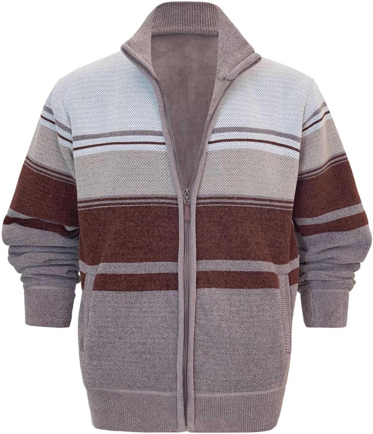 Cambkatl Zip Up Cardigan Sweaters for Men Stylish Knitted Casual Color Block Warm Winter Long Sleeve Outerwear Jackets