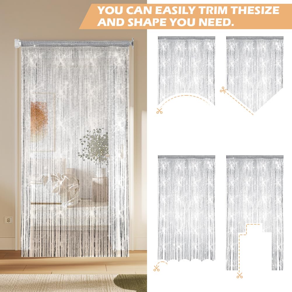 4 Tende a Fili Divisorie 100x200 cm, Decorazione con Perline e Brillantini, Adatte per Porte Finestre Matrimoni e Feste