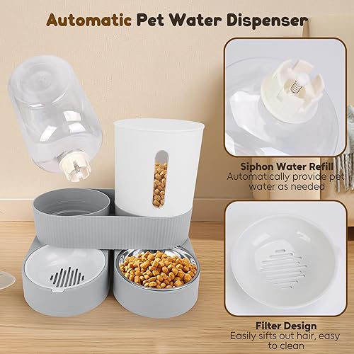Miniatura 4 de Alimentador automático para perros y dispensador de agua, dispensador de agua y alimentos para mascotas 2 en 1, bebedero para mascotas de 2.6 L,
