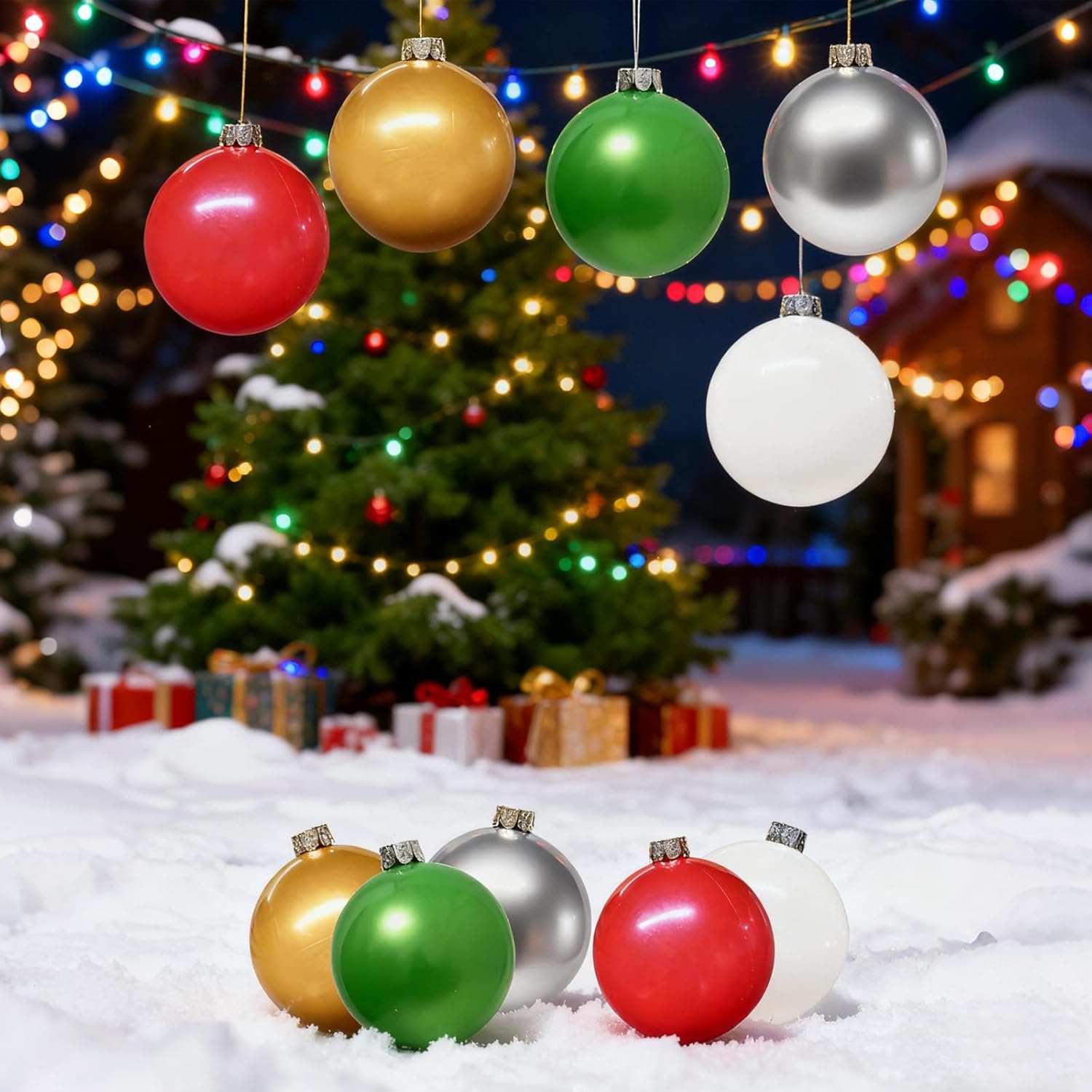 Inflatable Christmas Ornaments,(9'' 10 pcs) Large Inflatable Christmas Balls,Christmas Indoor and Outdoor Decor Balls,Holiday Decorations Yard Tree Decoration