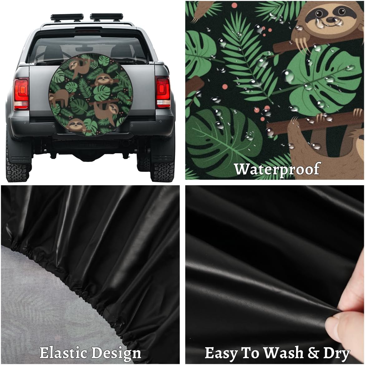 Funny Cute Sloth Tire Covers Portable Spare Tire Cover Soft Durable Waterproof Dustproof 3 Sizes 14 15 16 Inches for Car Truck SUV Trailer Camper