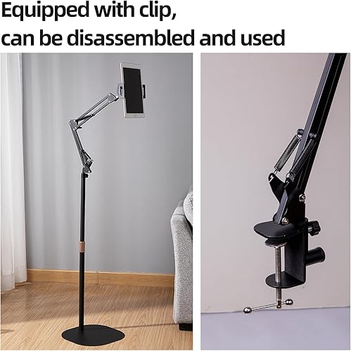 Miniatura 8 de Soporte de piso para tableta con abrazadera de base reemplazable, soporte de teléfono extraíble de doble propósito, soporte de piso para iPad de