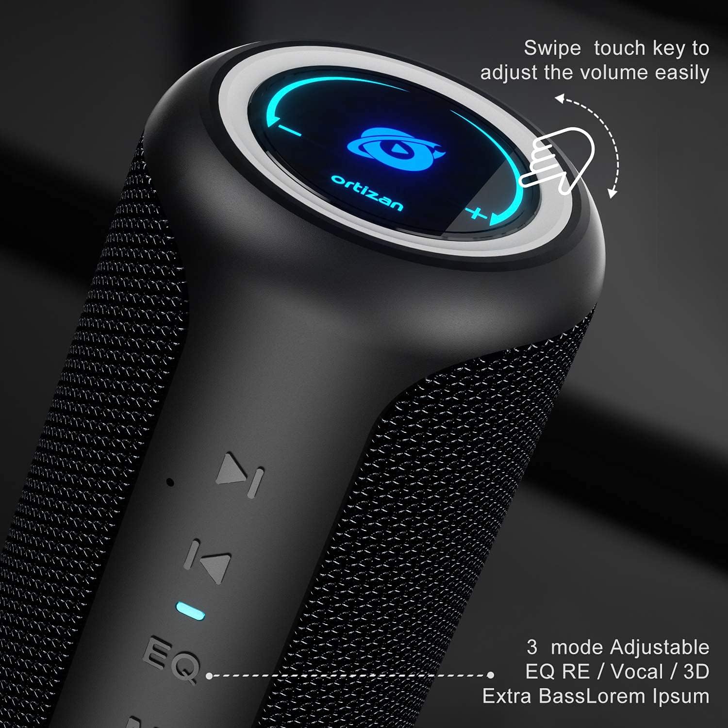 Ortizan Bluetooth Speaker X20 controls and volume adjustment