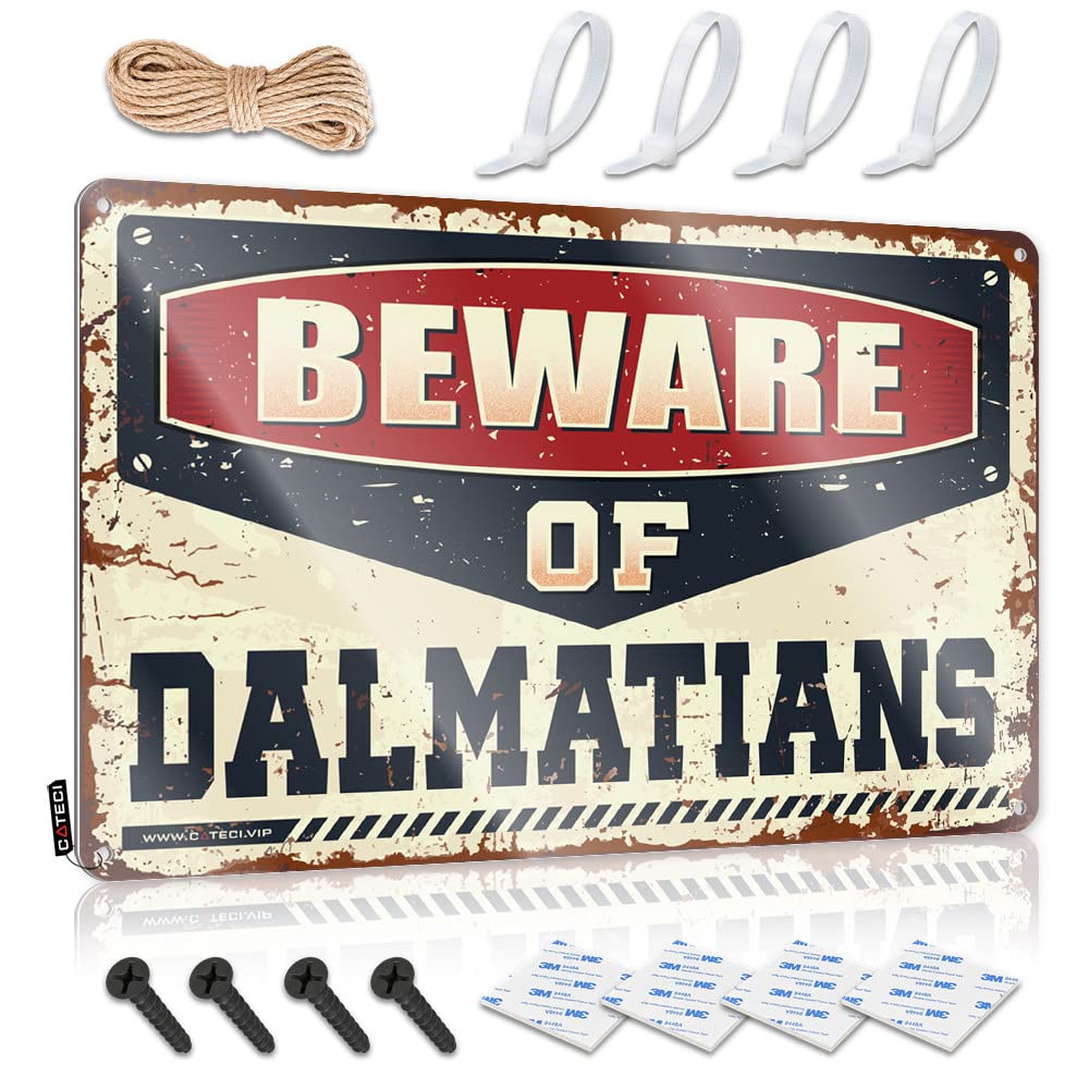 HELIOFORGE Tin Sign Funny Beware Of Dalmatians Tin Sign Funny Street Signs Backyard Bar Sign(30X40CM)