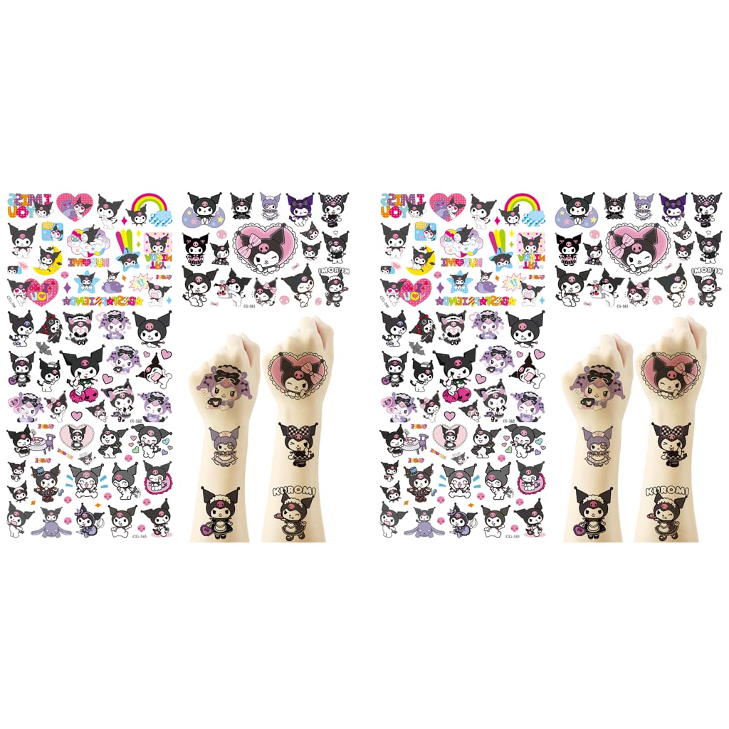 MAYCREATE® 4 Sheets Kuromi Temporary Tattoo for Kids Cute Cartoon Waterproof Sticker Arm Band Hand Face Body Party Decorations 8PCS-image-24