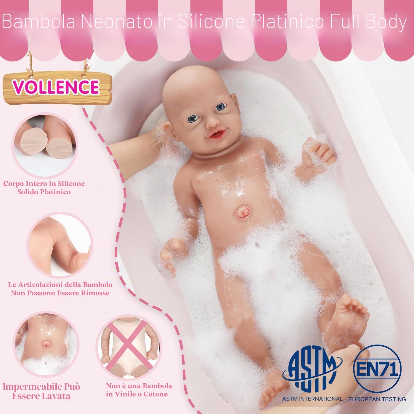 Vollence 58cm Reborn Baby Bambola in silicone, realistico neonato bambola in silicone, antistress giocattolo - ragazza