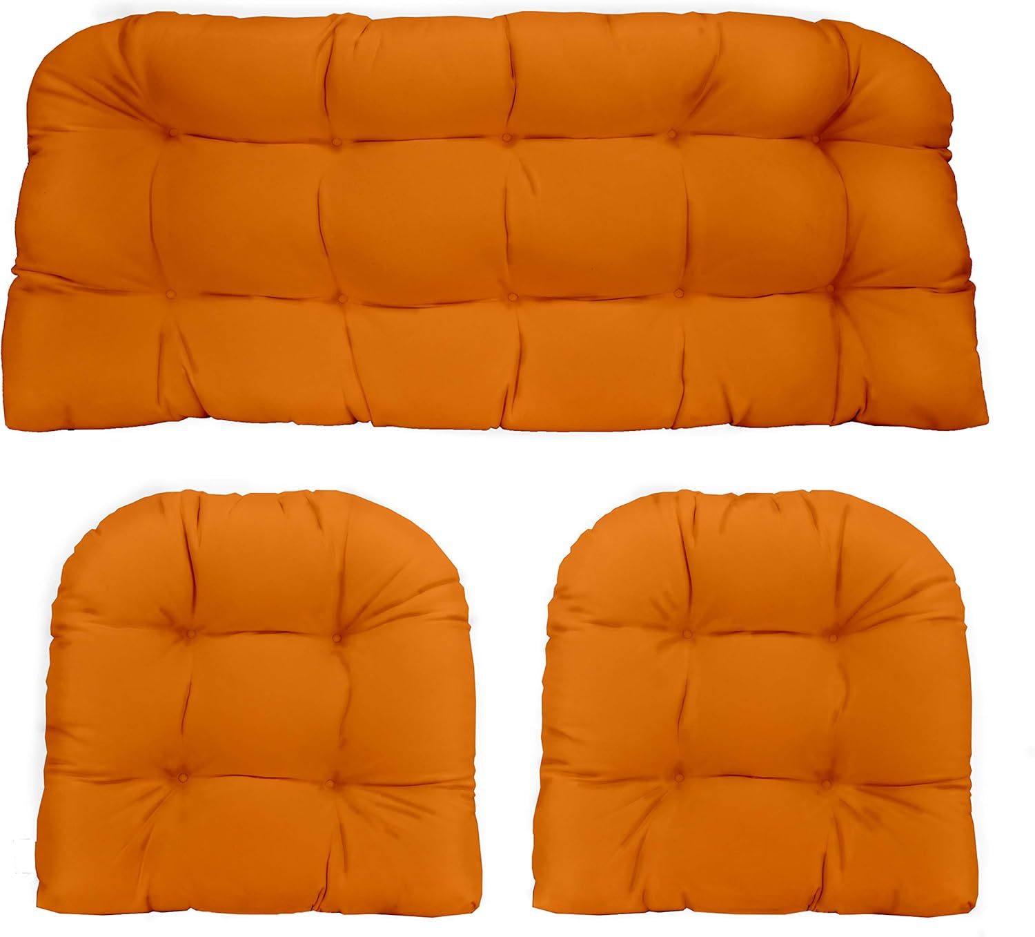 3 Piece Wicker Cushion Set - Solid Orange Indoor/Outdoor Fabric Cushion for Wicker Loveseat Settee & 2 Matching Chair Cushions
