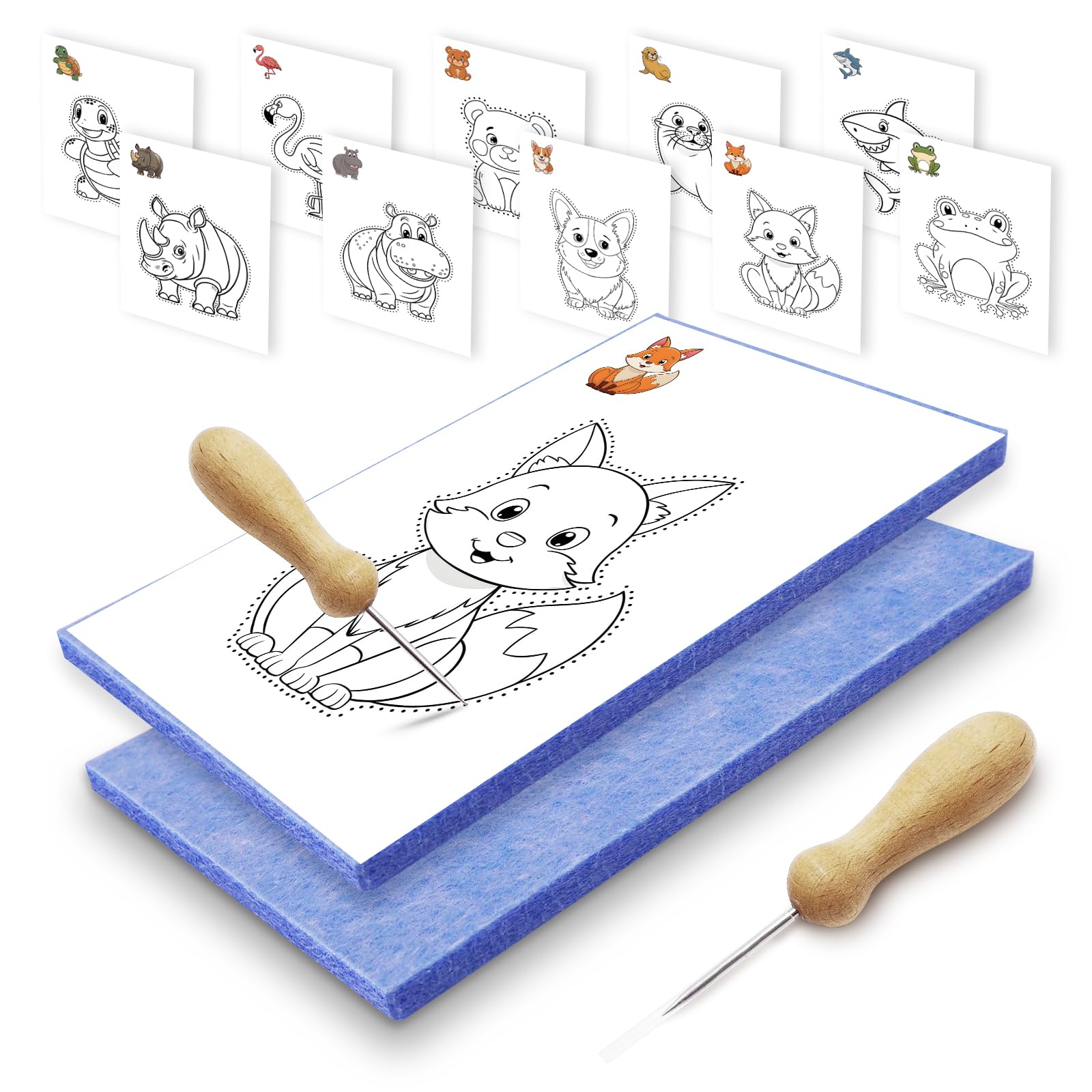Glamifyr - Kit Complet De Picotement Pour Enfants Dès 4 Ans - 2 Feutres, 3 Aiguilles, 10 Images Animaux - Sécurisé