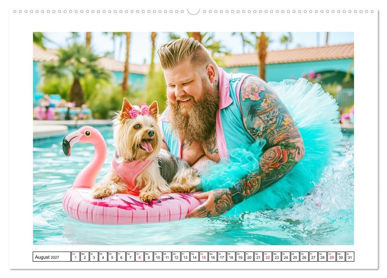Schwere Jungs mit Hund. Pfundskerle, Humor und gute Laune (hochwertiger Premium Wandkalender 2027 DIN A2 quer), Kunstdruck in Hochglanz: Humorvolle ... Männern und ihren Hunden (CALVENDO Spass)