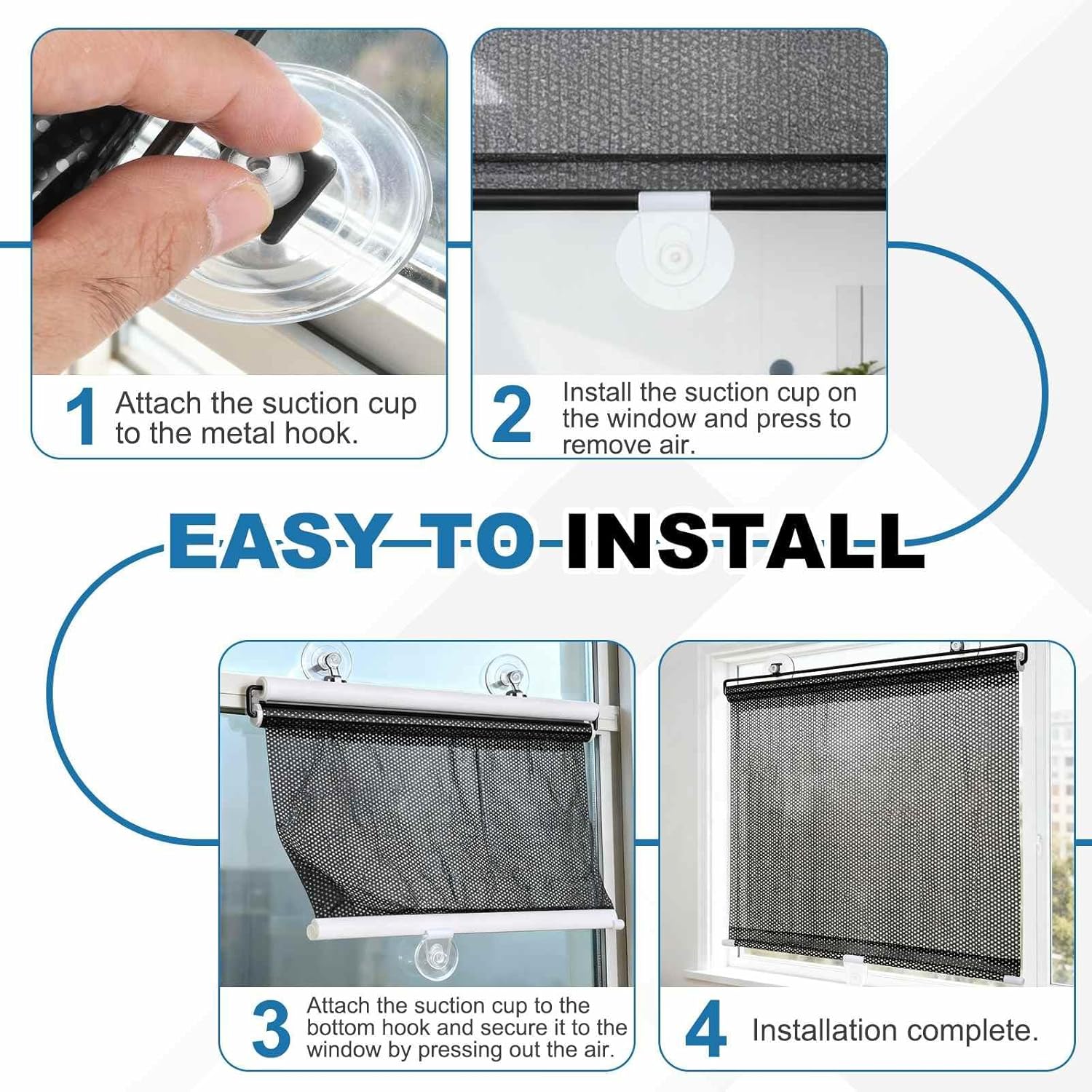 HARFINGTON 4pcs 49"x 16" Retractable Sun Shade, Car Side Window Shades Roller Sunshade with Suction Cups for Cars House Office, Block Rays Glare and Heat, Green