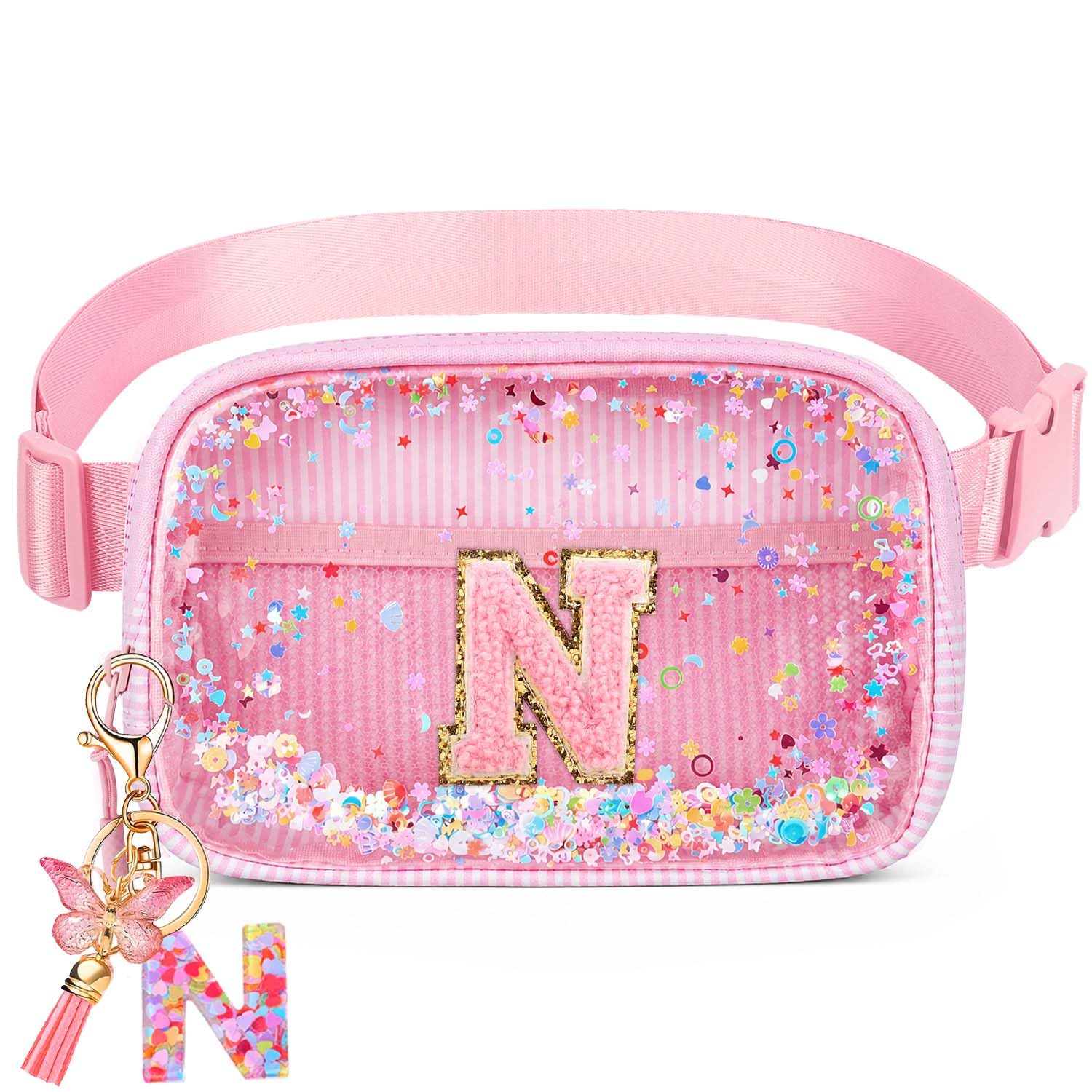 Initial Fanny Pack for Girls - Belt Bag for Teens Kid Teen Girl Kid Birthday Gift Pink N