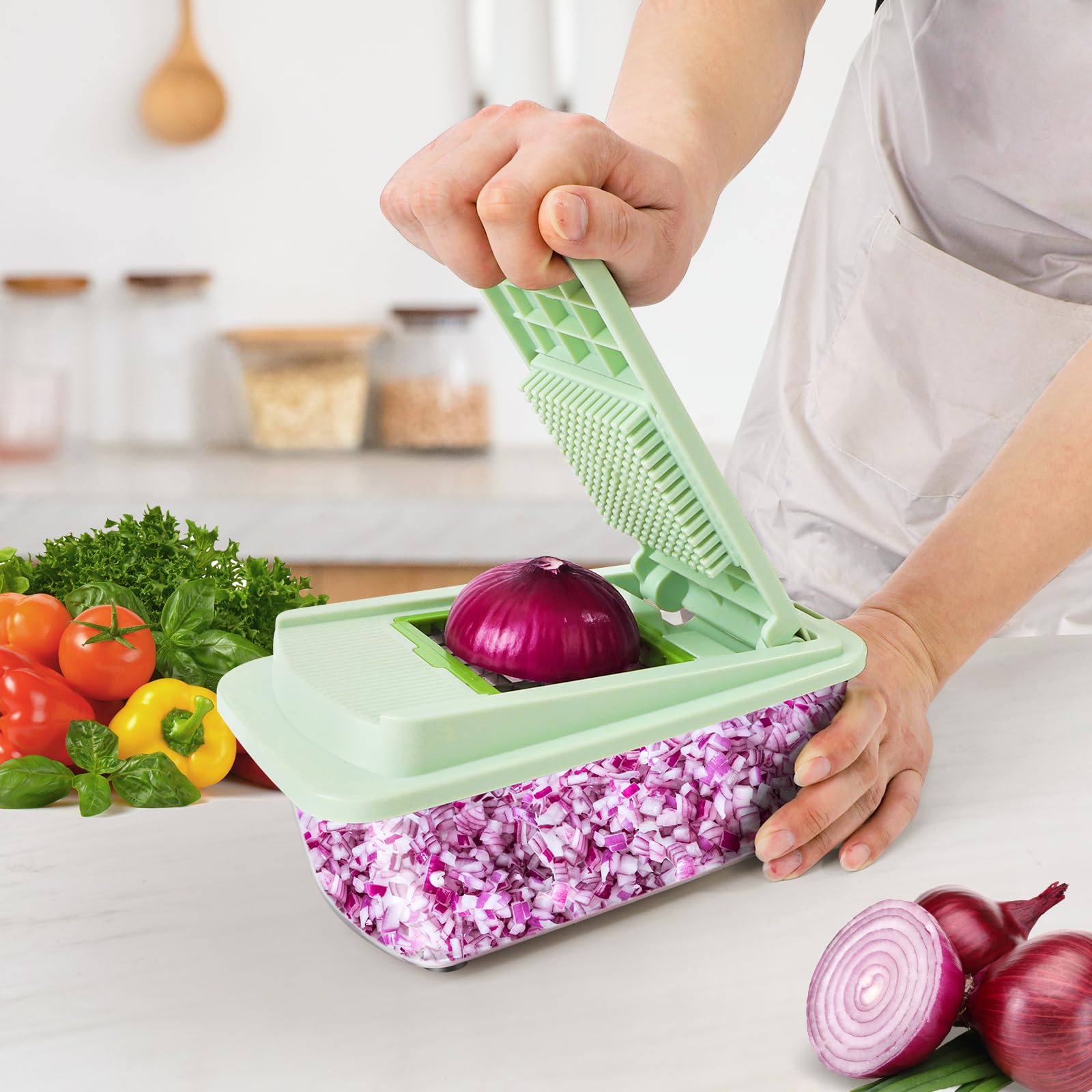 Picador de verduras con 8 cuchillas - Picador de cebolla 16 en 1 con contenedor, espiralizador de verduras de cocina, artículos esenciales para el hogar - Accesorios 2
