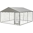 YITAHOME Outdoor Dog Kennel with Rotating Feeder Bowls, 7.5'x7.5' Outdoor Dog Enclosure with Roof, Heavy Duty Dog Cage for Medium Large Dogs