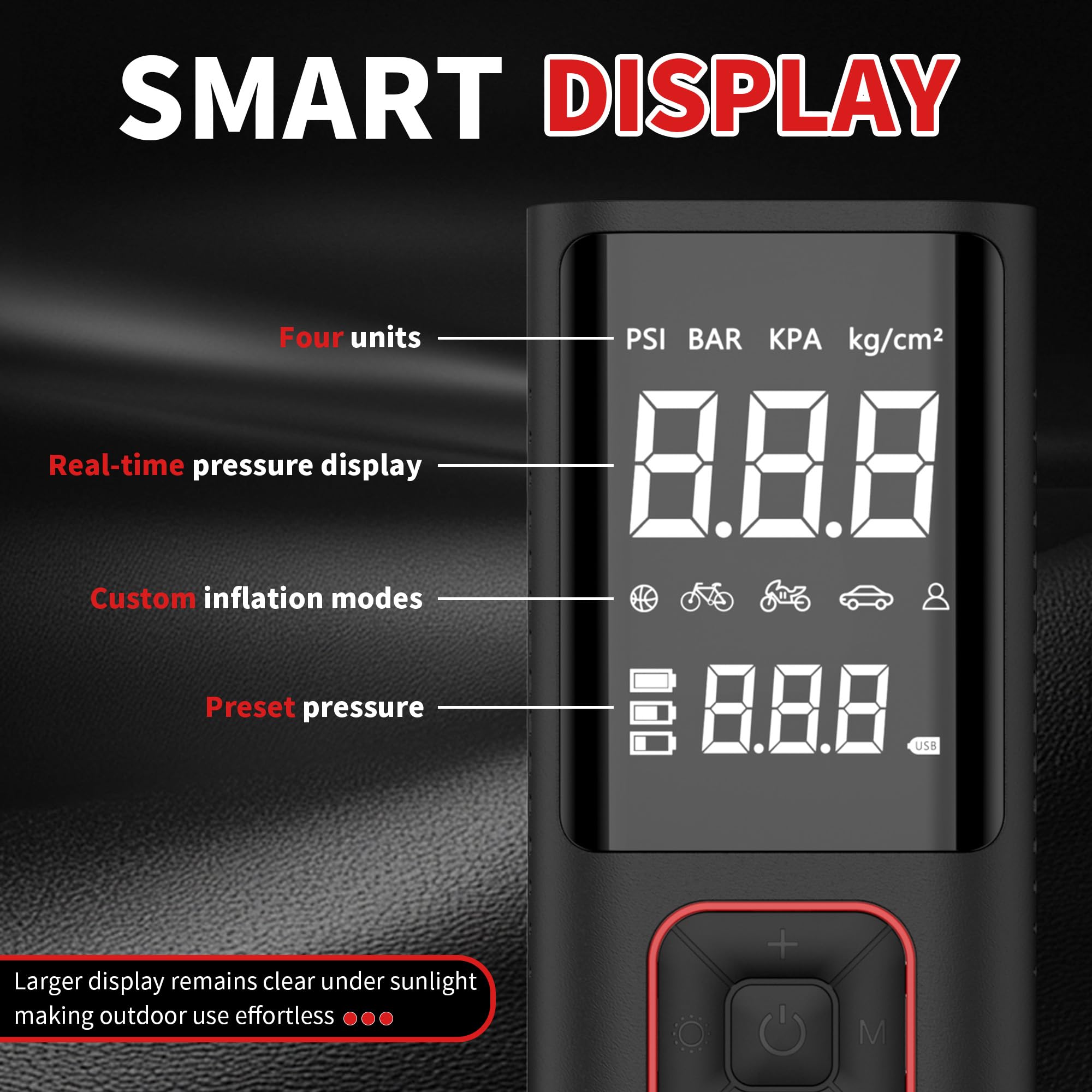 Compressore Aria Portatile, COCCKO 6000mAh e 12V DC Pompa Bicicletta Elettrica,10,3 Bar/150PSI Mini Compressore Portatile con Luce LED, Ricarica USB, per Auto, Bici, Moto, Pallone