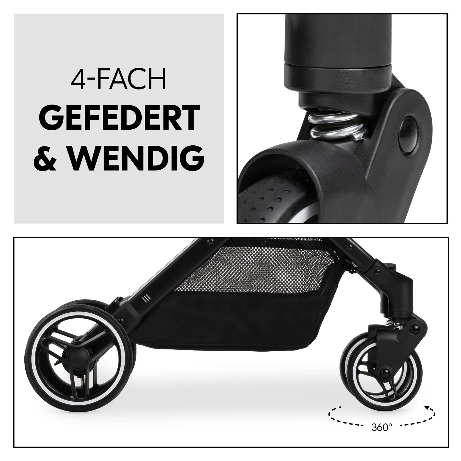 Hauck Travel N Care Dusty Blue Reisebuggy Einhändig Klappbar Leichter Buggy mit Tragegurt Kopfpolster Stretch-Stoff Liegeposition bis 22 kg UV-Schutz 50+ PU Räder