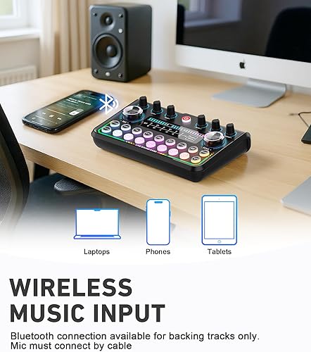 Miniatura 6 de SkillDance Paquete de equipo de podcast para 2 con placa de sonido y 2 micrófonos, configuración Plug-and-Play para iPhone, portátil y PC,