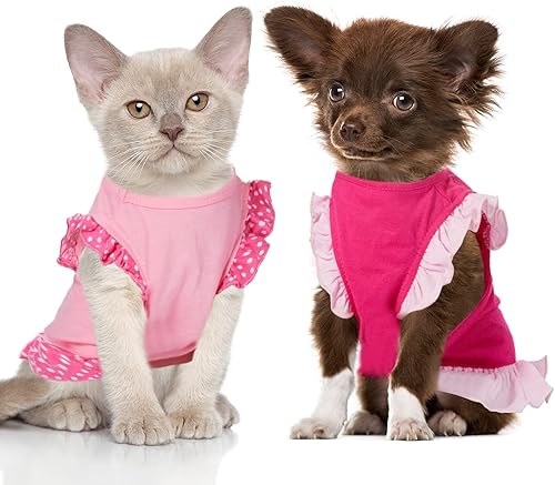 Miniatura 4 de Vestido para cachorro con falda, lindo vestido para mascotas para el verano, prendas de vestir para perros pequeños y gatos, 2 unidades (tamaño S,