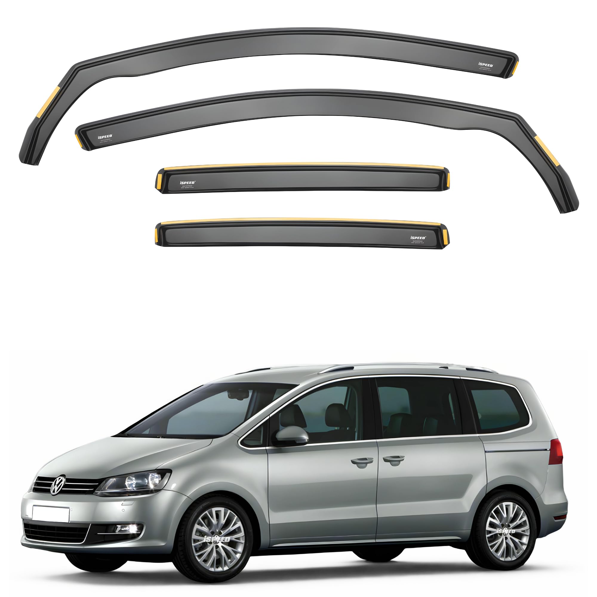 iSpeed Wind Deflectors For Volkswagen VW Sharan mk2 2010-2022 5 Door MPV 4pc Set - Keep Your Car Ventilated in Rain - Reduce Wind Turbulence - Tinted In-Channel Type