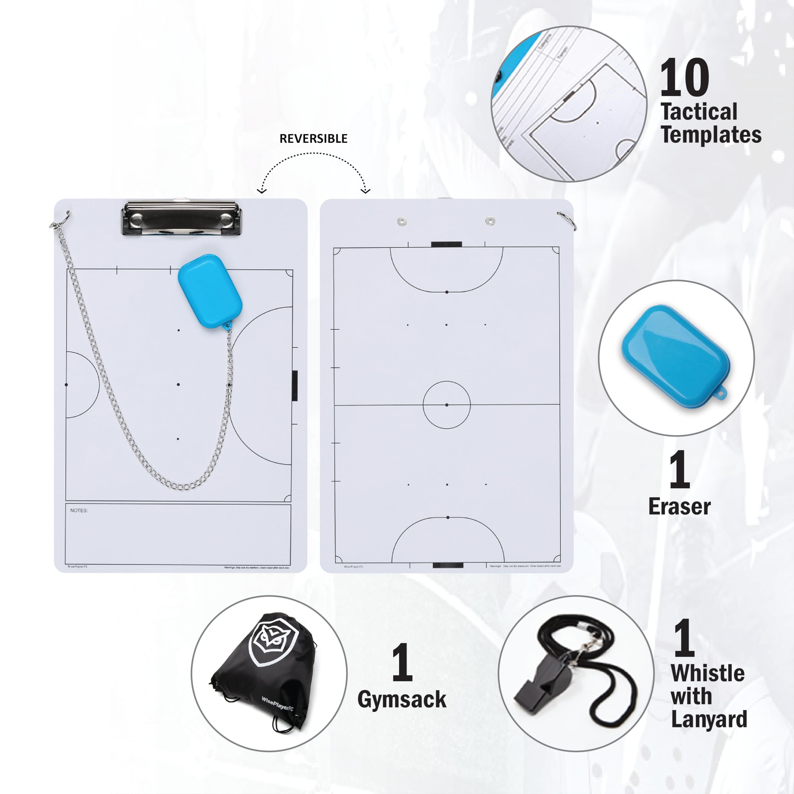Tableau Tactique Futsal-Ardoise Réversible pour Entraîneurs de Futsal avec Sifflet et Sac