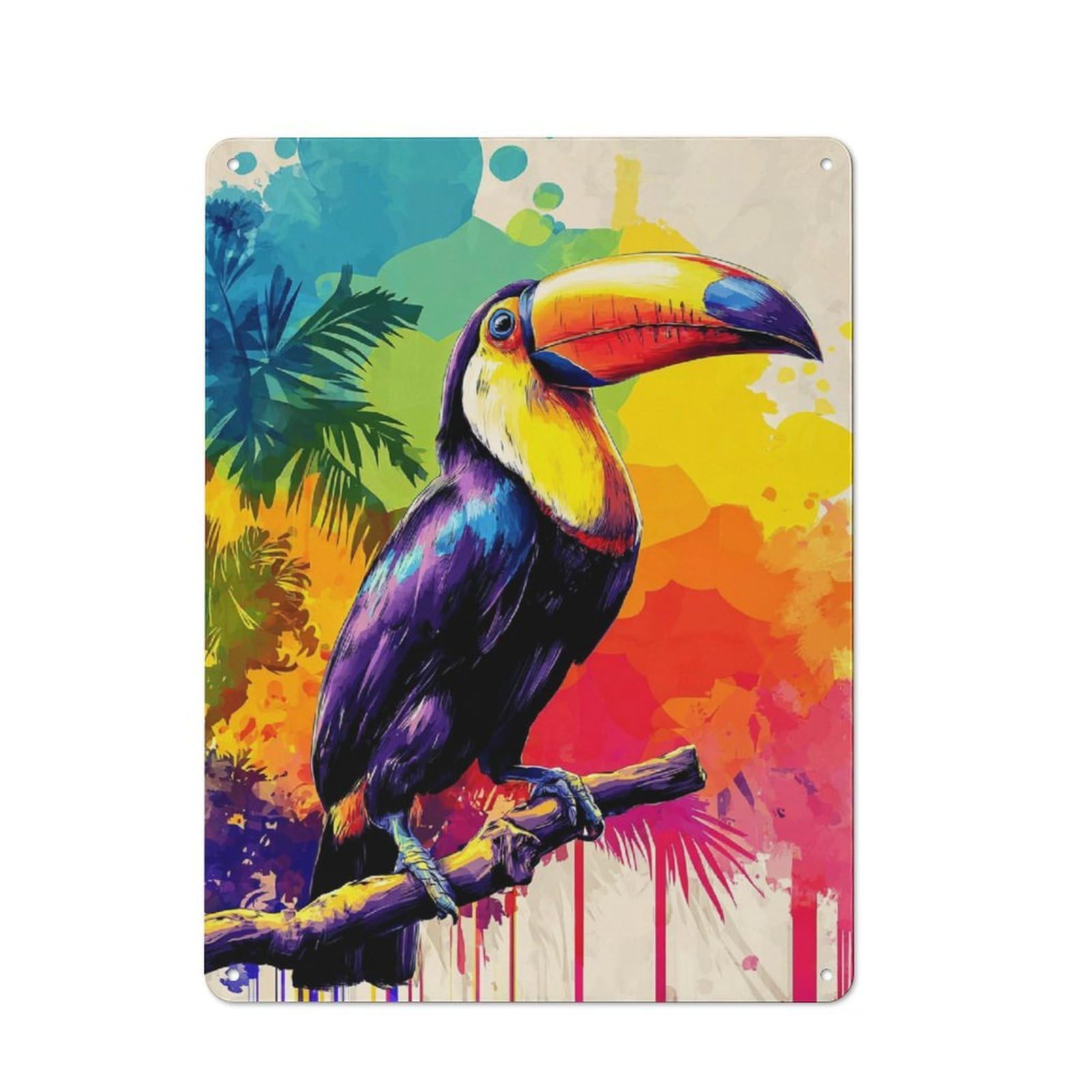 Junmoney Vibrant Toucan In Abstract Art Tin Sign With Design 40X30cm, Vintage Workshop Wall Decor For Tool Room, Garage, Studio Or Home Bar
