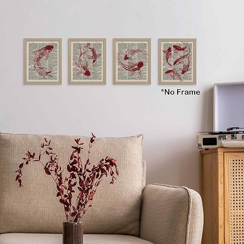 Miniatura 4 de TLESKE Juego de 4 pósteres de peces Koi rojos japoneses vintage de moda sin marco de 8 x 10 pulgadas, impresiones artísticas retro preppy para