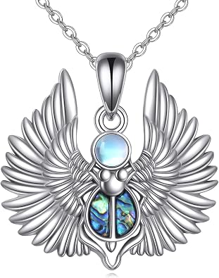 YAFEINI Angel Wings Necklace 925 Sterling Silver Heart Pink Crystal/Angels And Demons/Scarab Pendant Necklace Wing Jewelry Gift For Women