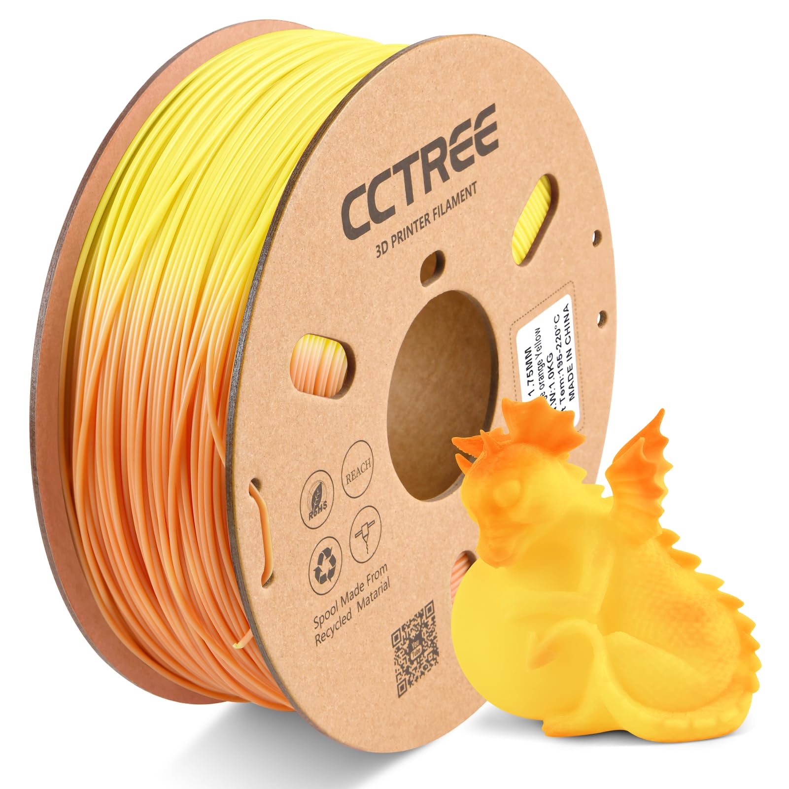 CCTREE Temperature Color Change PLA+ Filament 1.75mm, Color Change Orange to Yellow 3D Printer Filament PLA Plus, Dimensional Accuracy +/- 0.03 mm, 1KG Spool (2.2 lbs), Fit for Most FDM 3D Printers