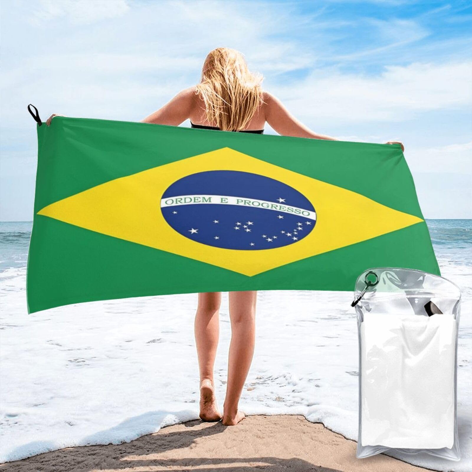 HLBSDM Brazil Flag Microfiber Beach Towel,Suitable for Travel,Outdoor Activities,Swimming and Camping