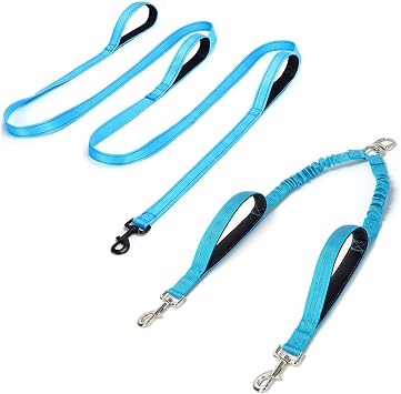 10FT Reflective Double Dog Leash, Heavy Duty 2 Dog Leash with No Tangle Splitter Extension, for Medium Large Dogs Walking- Teal