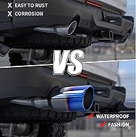 Vista 6 de Richeer Punta de escape azul quemada de 3 a 4 pulgadas, entrada de 3 pulgadas, salida de 4 pulgadas, longitud total de 9 pulgadas, punta de escape