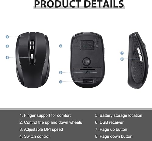 Miniatura 5 de Macarrie Paquete de 30 ratones inalámbricos para computadora portátil de 1200 dpi, mouse inalámbrico a granel con 6 botones incluidos, receptor USB