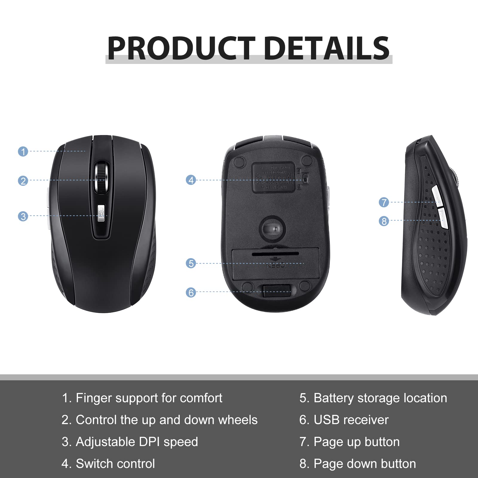 Mouse Wireless Silenzioso SUNYDEAL Ricaricabile - USB Bluetooth - 1600 DPI - Nero/Grigio/Bianco
