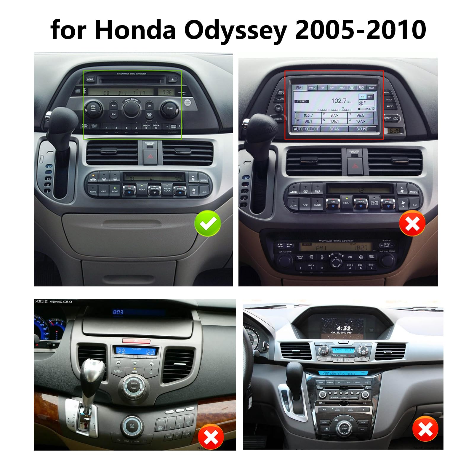 Android Car Radio for Honda Odyssey 2005-2010 GPS Navigation WiFi, Rimoody Car Stereo 10.1 Inch Touch Screen Bluetooth Mirror Link FM/RDS EQ SWC Rear View Camera Microphone