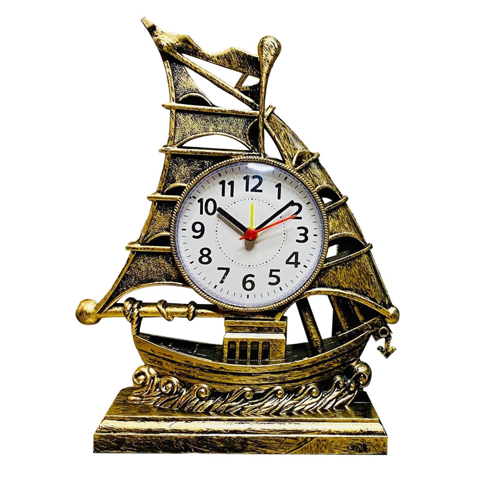 Zambuph Bronze Sailboat Alarm Clock Exquisite Classic Timekeeper Suitable For Living Room Bedroom Kitchen Setting Exquisite Clock Face Desk Clocks Analog For, 17.5X5.5x21.5cm