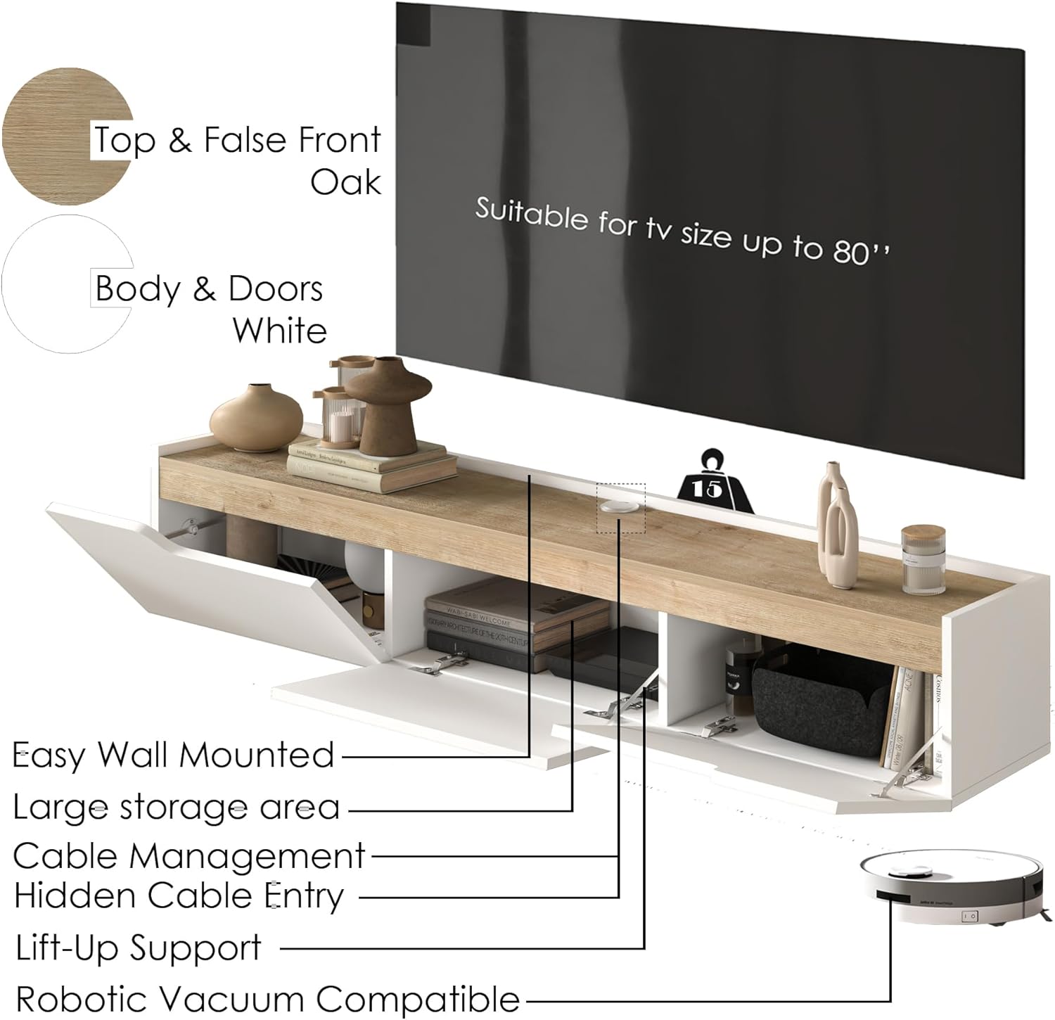 Atelier Mobili Floating TV Stand for 80 Inch TVs, Modern Entertainment Center with Cable Management, Elegant TV Stands for Living Room, Sleek and Stylish Design for Home Decor