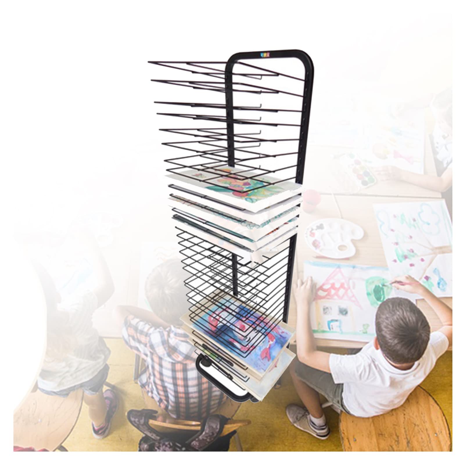 Aioneer 15Layers Mobile Art Drying Rack, Drying Easel Art Studio, Educational Product Drying Rack, Space-Saving Shelf,Onecolor-30 layers
