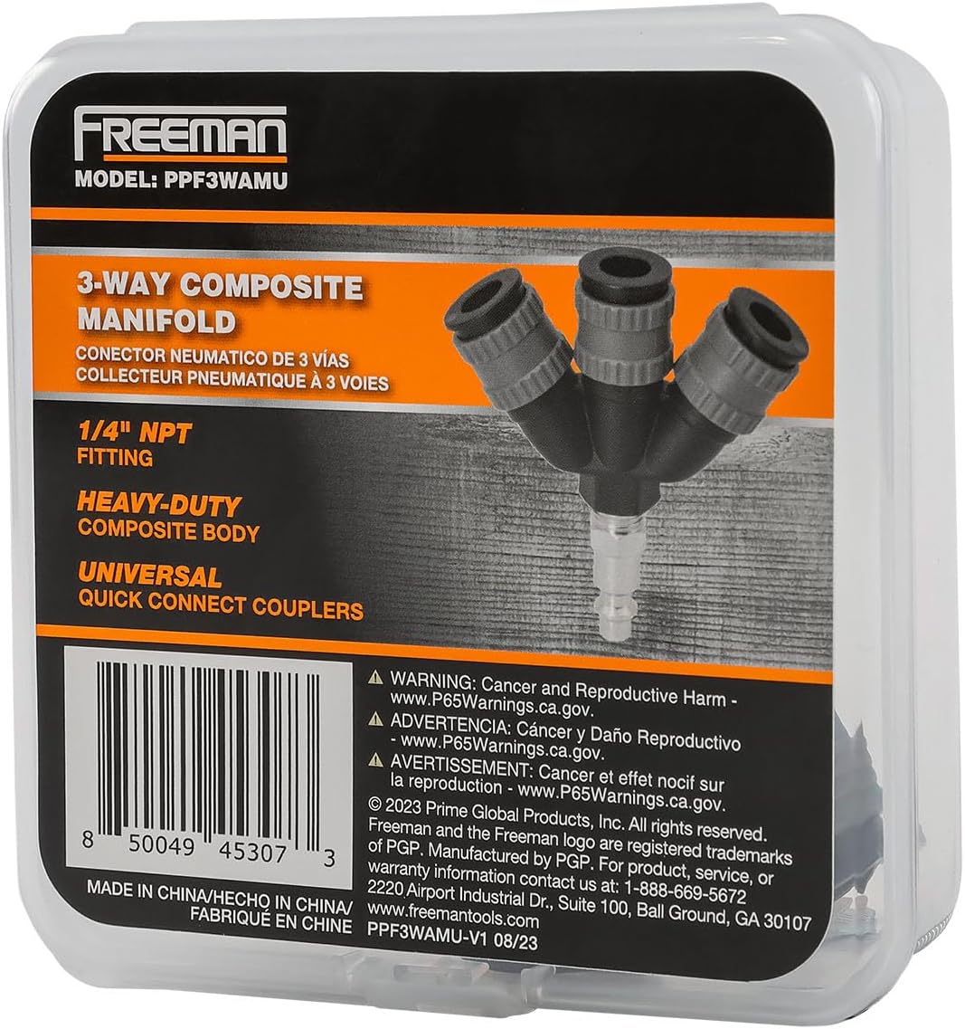 Freeman PPF3WAMU 3-Way Composite 1/4" Air Manifold with Universal Quick Connect Couplers